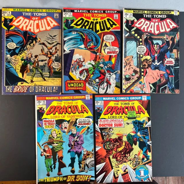 Tomb Of Dracula Comic Lot Marvel Horror Issues 4,11,24,40,42 LOOK 👀!! Blade
