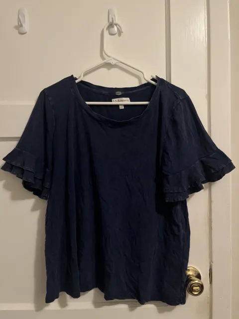 Cupio x Neiman Marcus Women's Blue Ruffled Flutter Sleeve Blouse Top Size L