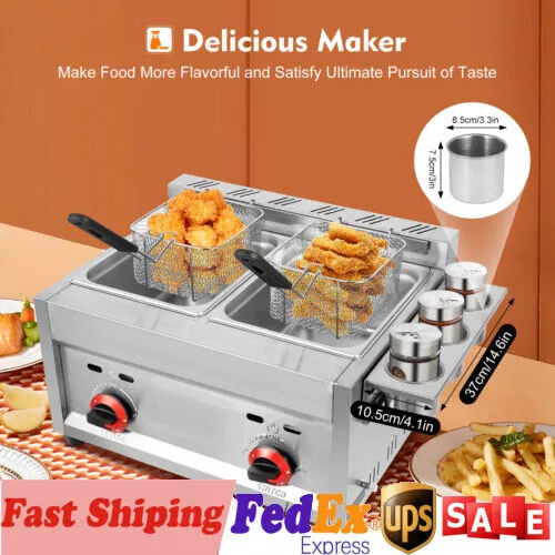 Stainless Steel Commercial Countertop Gas Fryer Deep Fryer Propane(LPG) 2 Basket