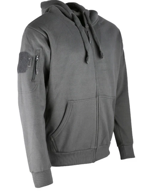 Kombat Gris Spec-Ops Sudadera con capucha Deluxe Jumper cálido con cremallera al aire libre Camping Militar