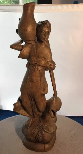 Hand-carved wood 19th Century Figure women whith a jugs (J. Exorphe)