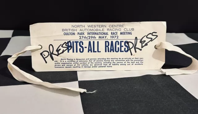 1972 Oulton Park Gold Cup F1 Press Pits All Races Armband Pass Denny Hulme Win