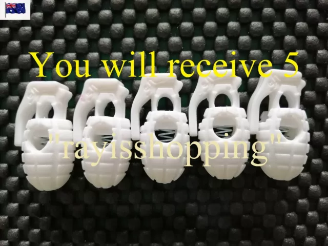 5 x Plastic WHITE GRENADE Shoelace Stoppers Toggles Shoe Lace Laces Bag Shorts