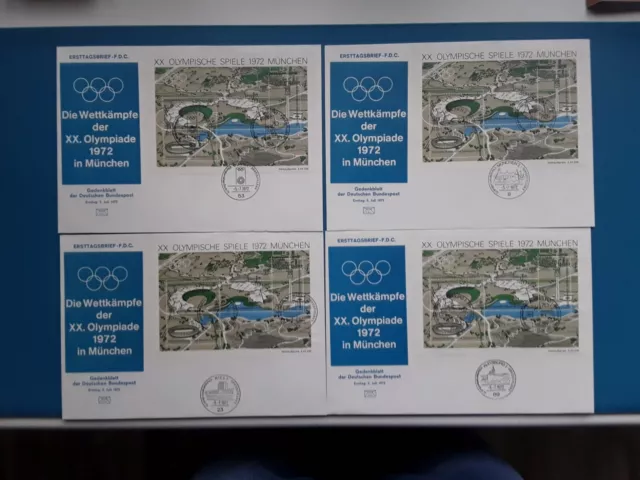 4 Ersttagsbriefe F.D.C.  BRD  "Olympische Spiele 1972 München