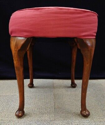 Antique Mahogany Upholstered Round Stool with Cabriole Legs 2