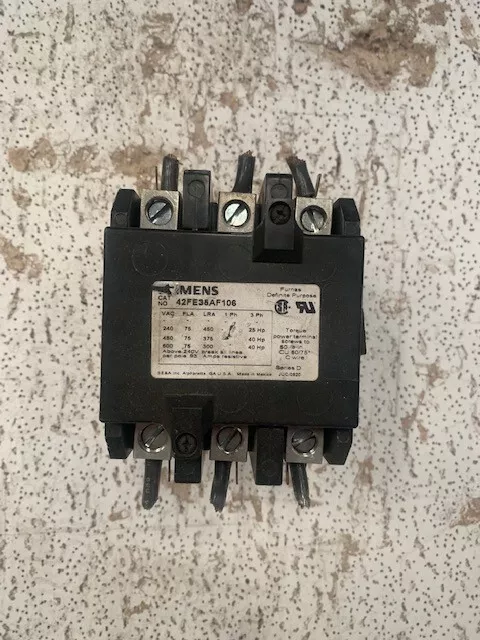 Siemens Definite Purpose Contactor 42Fe35Af106 75Amp 120Vcoil 3Ph 600V 40Hp