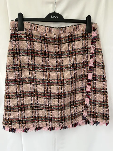 Marks & Spencer Collection Pink Mix Short Skirt, Lined, Wool Blend, Size 14 Long