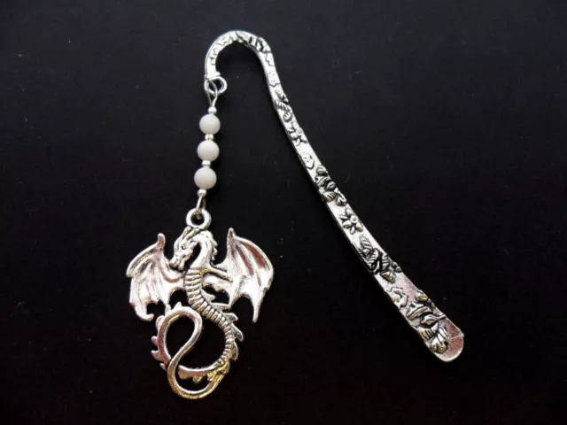 A Tibetan Silver  Dragon & White Jade Bead  Charm Bookmark. New.