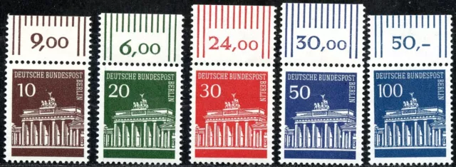 Berlin 286-90 OR **, Brandenburger Tor kompl. Satz, jede Marke mit Oberrand!!