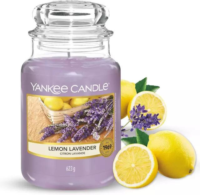 ❇️Yankee Candle Candela Profumata in Giara Grande,Lavanda al Limone,Fino 150 Ore