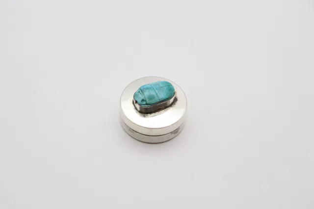 White Metal Turquoise Stone Pill Box