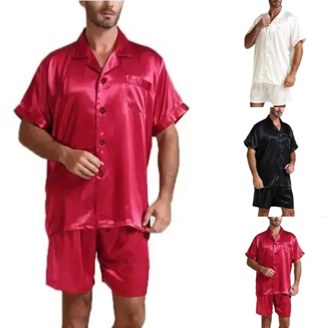 Loungewear abito uomo due pezzi M ~ 3XL raso abiti da notte corti adatti alla pelle