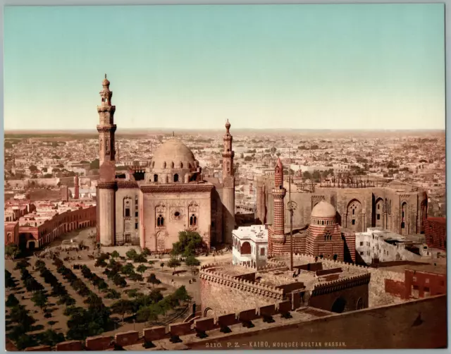 Le Caire. La mosquée Sultan Hassan.  PZ vintage photochromie, Egypte photochro