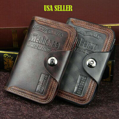 Mens Men's S4 Retro Leather Vertical Section Credit Card Holder Wallet with Hasp