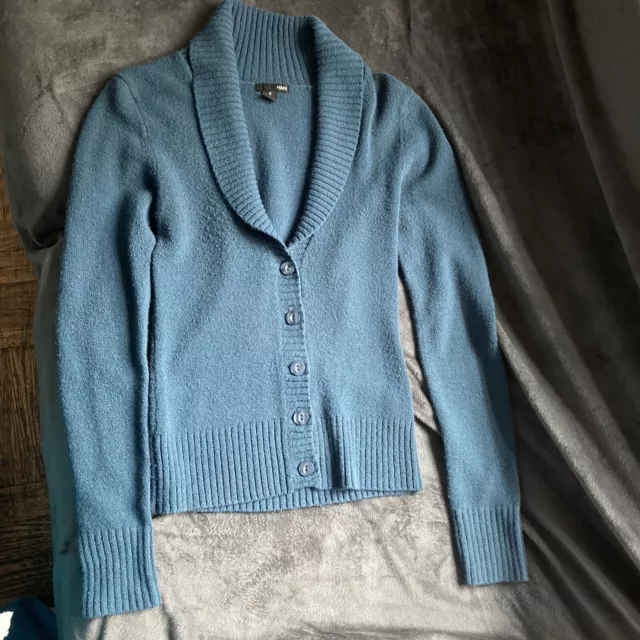 H&M Womans Sweater Jacket Cardigan Blue Buttons V Neck Size Small