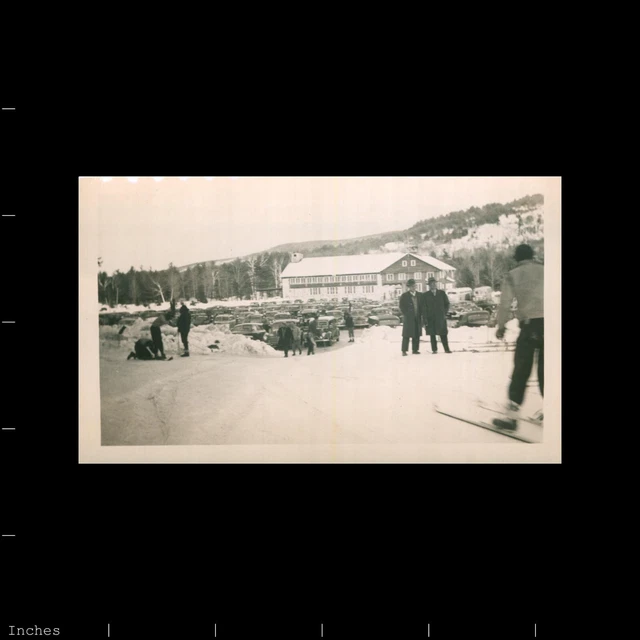 Old Vintage Photo SKI RESORT PARKING LOT CARS SNOW WINTER SCENE SKIING