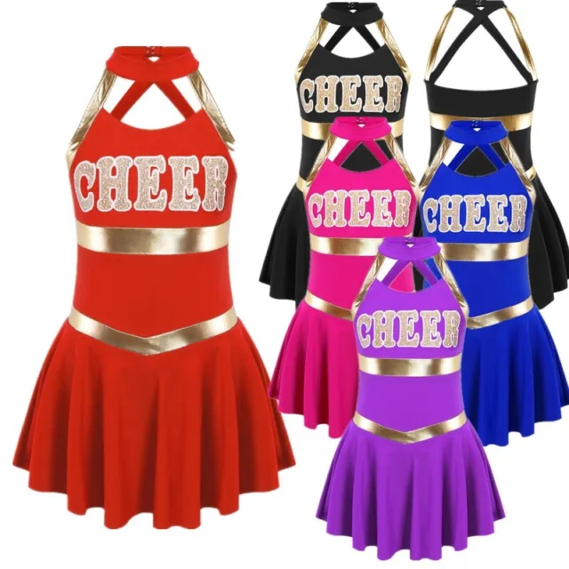 Kid Girls Cheerleading Uniform Dress Halloween Party Outfit Cheer Leader Costume