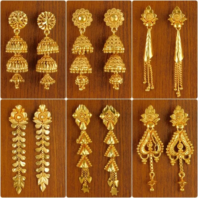 Indian 18K Gold Plated Earring Bollywood Bridal Dangle JHUMKA Fashion Jewelry