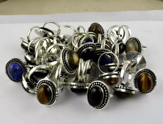 Lapis Lazuli & Mix Gemstone 925 sterling silver Adjustable Rings wholesale Lot