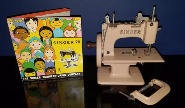 Mini Singer Sewing Machine Tan Hand Crank Great Britain Child Size Vintage