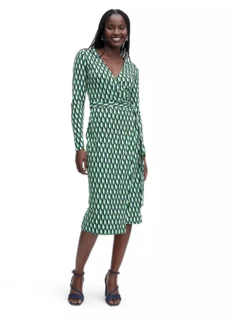 Diane Von Furstenberg DVF for Target Medium LS midi arrow green wrap dress NWT