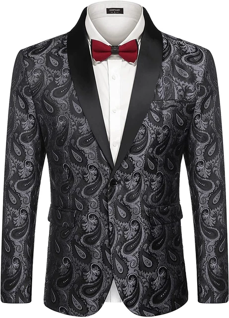 COOFANDY Mens Floral Tuxedo Jacket Paisley Shawl Lapel Suit Blazer Jacket for Di