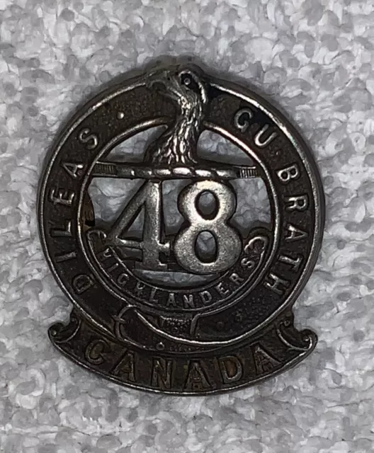 15th Battalion 48th HIGHLANDERS of Canada OFFICER'S COLLAR BADGE Pewter Colour