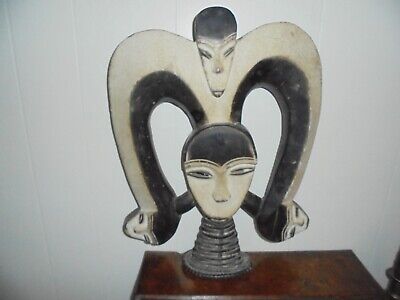 African Mask Kwele Tribe in Gabon Four Faces Mid Century Free Standing