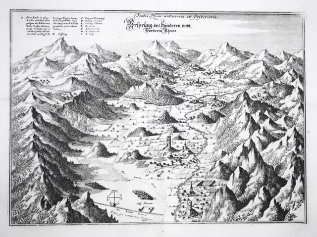 Rheinquelle Rhein Hinterrhein Reichenau Schweiz Suisse Kupferstich Merian 1642