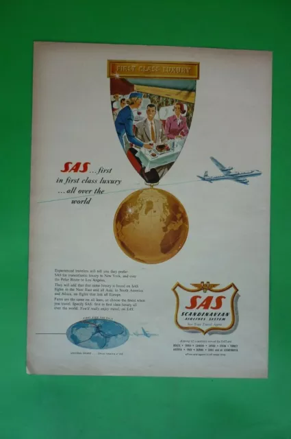 SAS Scandinavian Airlines System Company Aerial First Advertising 1 Page 1955