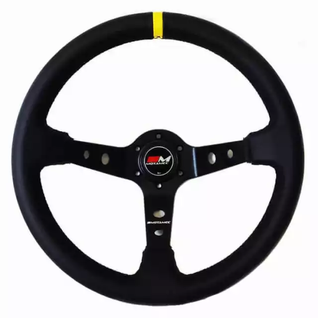 Motamec Black Deep Dish 350mm Leather Steering Wheel