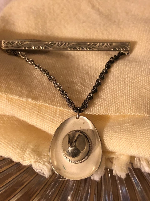Vintage Hickok Sterling Silver 70’s Tie Tac Drop Chain Cowboy Hat