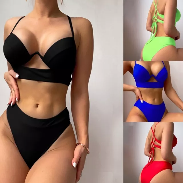 Womens High Cut Bikini Sets Sexy Bathing Suit Cutout Two Piece Swimsuit Swimwear