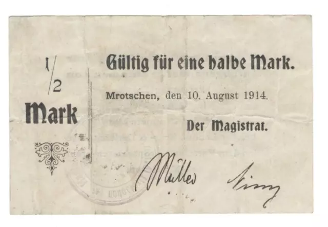 Mrotschen / Mrocza - Magistrat - 1/2 Mark - 10.8.1914 - Dießner 244.1a - #21596