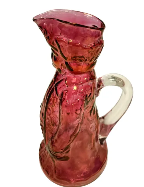 Dutch Man Cranberry Red Flash Molded Art Glass Figural Syrup Handled Pitcher Jug 3