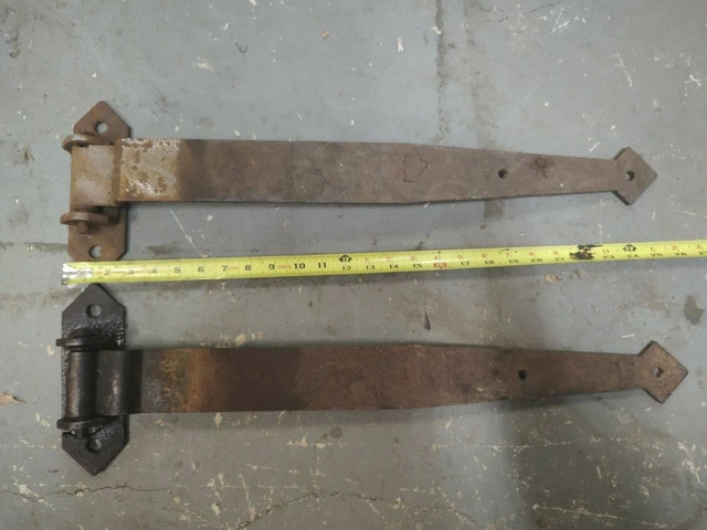 2 Vintage Large Rustic  Barn Door Hinges,Old Farm Hardware 25" long!