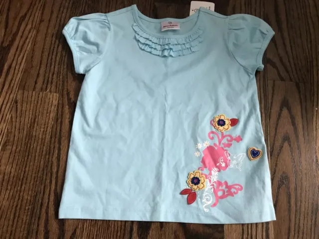 NEW Hanna Andersson Girls Short Sleeve Floral Print Blue Top Size 120  (5-7 Yrs)