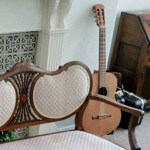 Elegant Edwardian Two-Seater Marquetry Settee  - recently reupholstered