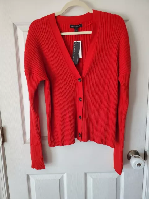 NWT  Banana Republic Red Long Sleeve V-neck Ribbed Knit Boxy Cardigan Sweater XL