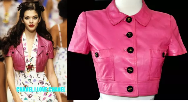 CHANEL 1995 95P Iconic Vintage Pink Leather Crop Jacket,34-38