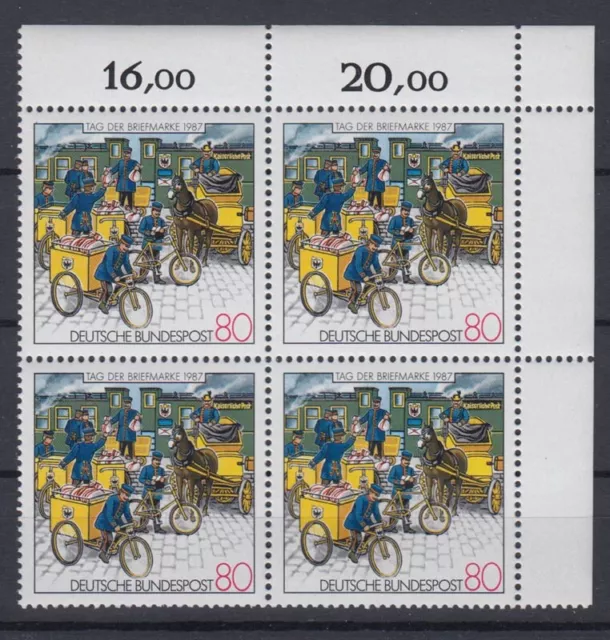 Bund 1337 Eckrand rechts oben 4er Block Tag der Briefmarke 80 Pf postfrisch /1