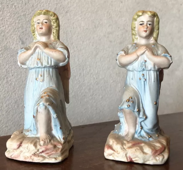 RARISSIMA COPPIA DI ANGELI ANTICHI IN PORCELLANA BISCUIT vintage presepe Francia