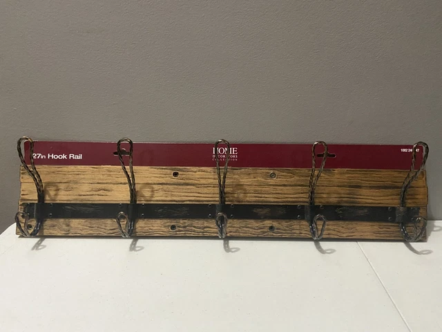 Hook Rack Home Decorators Snap Install 27 in. Rustic with 5 Black Hooks