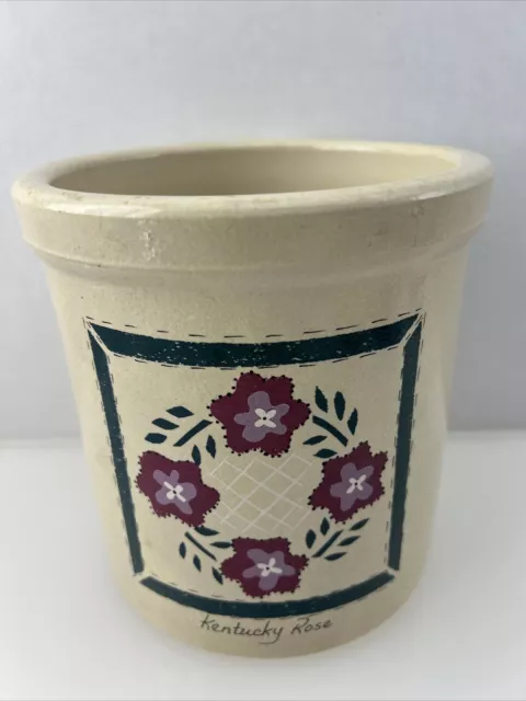 VTG Robinson Ransbottom Stoneware Kentucky Rose Crock Roseville Ohio Quilt Heart