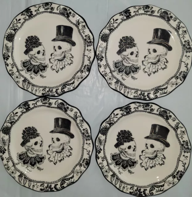 4x Potter’s Studio Halloween Skulls Victorian Gothic Duo Side Salad Plate Couple