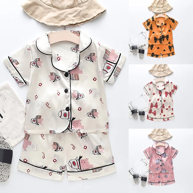 Camicia top a maniche corte bambini bambini bambine cartone animato raso bottoni