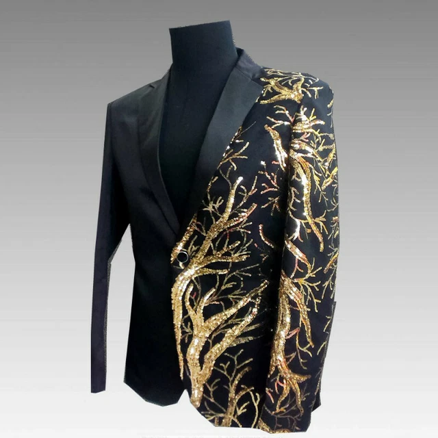 Déguisement Veste paillettes sequin or homme : Veste Or Veste Costume