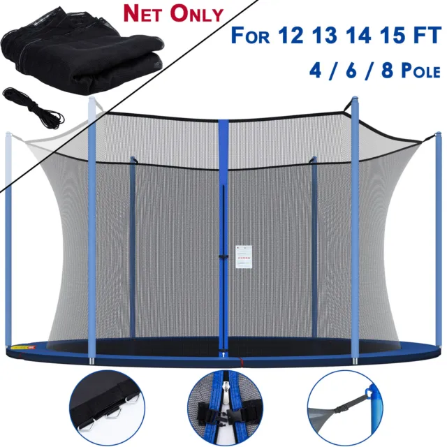 12ft 13ft 14ft 15ft Trampoline Safety Net Replacement Net 4 6 8 Poles Enclosure