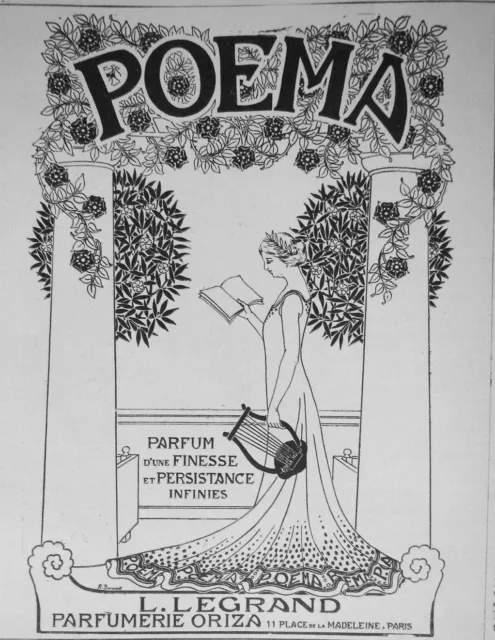 1911 Press Advertisement Poem Perfume Of Finesse Persistence L.legrand Oriza