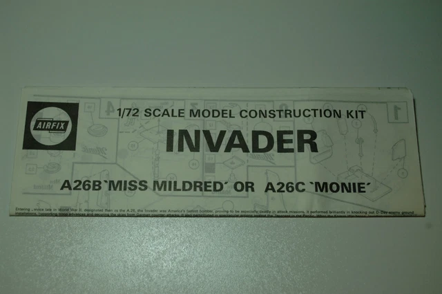 1/72ème PLAN DE MONTAGE POUR INVADER A26B MISS MILDRED OU A26C MONIE - AIRFIX